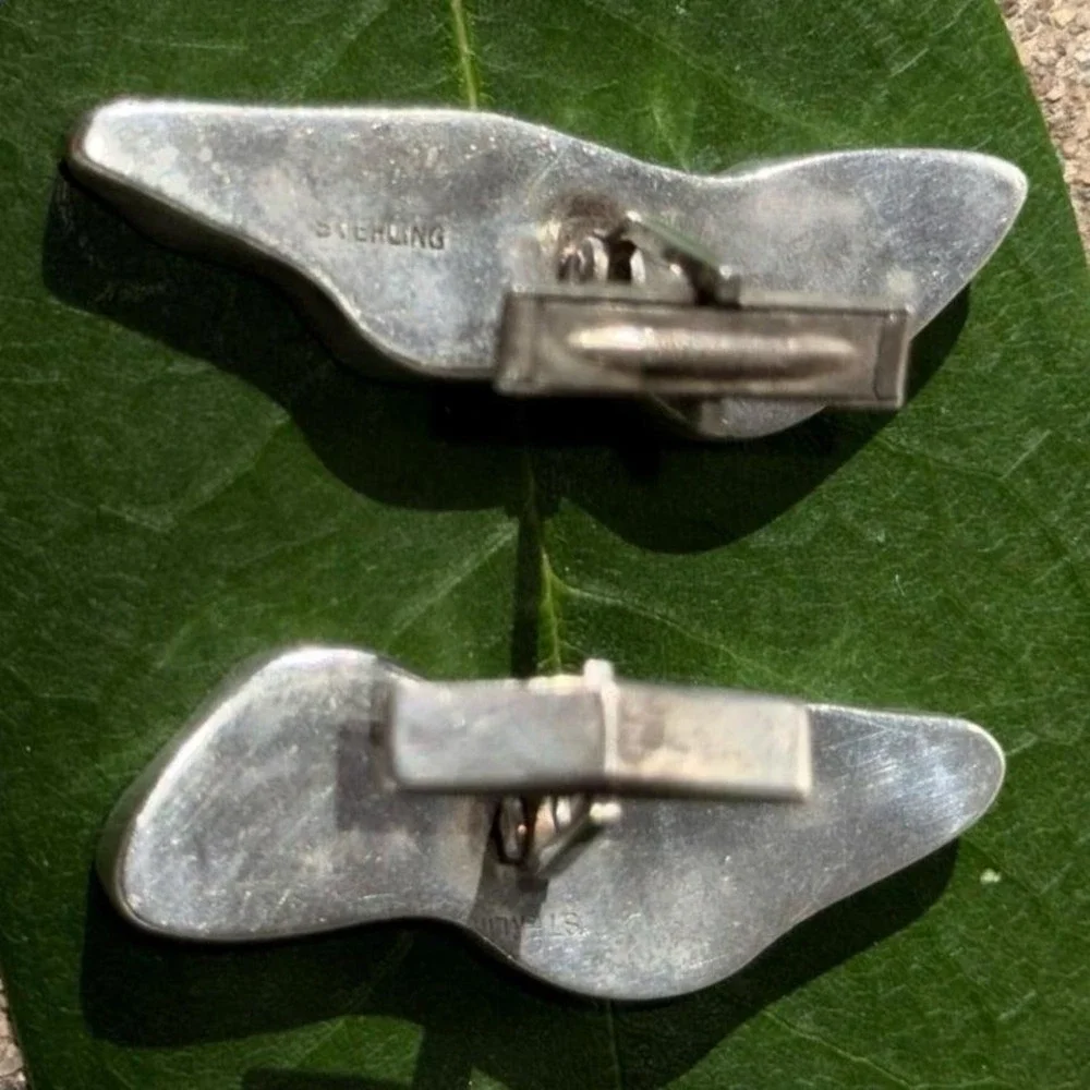 Rare ooak Artisan Sterling & Agate Cufflinks Mexico 1958 Natural Stone Slices